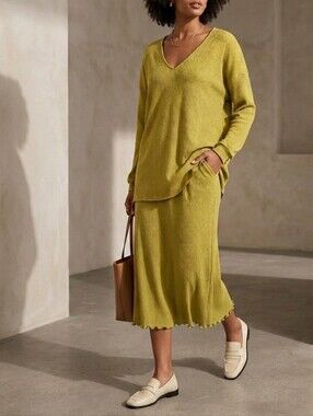 FP Beach Matching Set Size Medium Skirt & Sweater Soft Ribbed Quiet Luxury